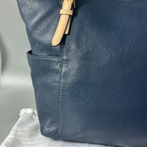 Michael Michael Kors Navy Blue Leather Medium Jet SEt Top Zip Tote - Picture 3 of 14